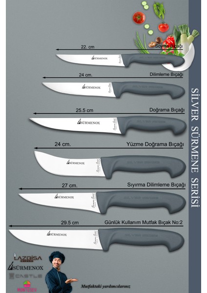 Sürmene Silver Serisi Gri Sap Mutfak Bıçak Seti Et Ekmek Sebze Meyve Bıçağı 6 Lı Set ( Srm-08 ) fiyatları