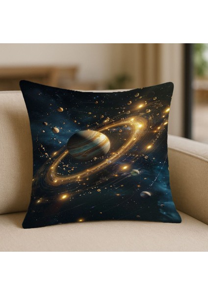 Uzay Mars Desenli Kırlent Kılıfı – 43X43 Cm, Çift Taraflı, Fermuarlı, Yıkanabilir