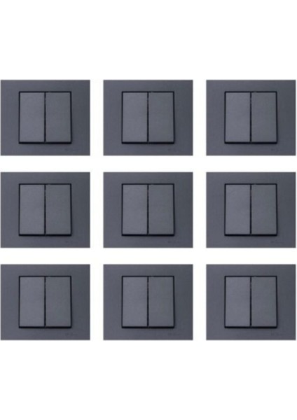9 Adet Ovivo Grano Füme Komütatör Ikili Anahtar Çerçeve Dahil 9'lu Paket/set