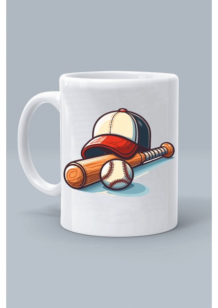 Beyzbol Sopa Top Şapka Baseball Tasarım Baskılı Klasik Beyaz Kupa Bardak