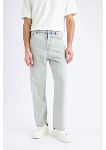 Yeni Sezon %100 Pamuk Baggy Fit Geniş Kalıp Normal Bel Geniş Paça Yıkamalı Jean Pantolon