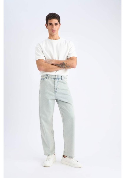 Yeni Sezon %100 Pamuk Baggy Fit Geniş Kalıp Normal Bel Geniş Paça Yıkamalı Jean Pantolon fırsatları