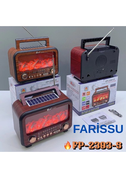 FP-2393S Retro Tasarımlı Alev Işıklı Bluetooth Hoparlör – Güneş Enerjili, Radyo, Usb, Tf Kart Destekli