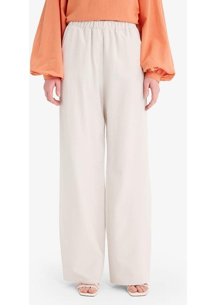 Yeni Sezon Keten Karışımlı Wide Leg Geniş Paça Flamlı Pantolon