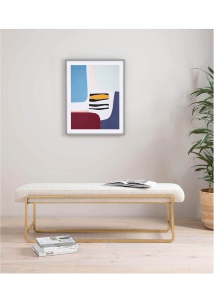 Neva Serisi Yatak Ucu Oturma Bankı Makyaj Oturağı Metal Ayaklı Krem Puf Bench Montajsız Oturak