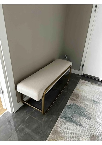 Neva Serisi Yatak Ucu Oturma Bankı Makyaj Oturağı Metal Ayaklı Krem Puf Bench Montajsız Oturak modelleri