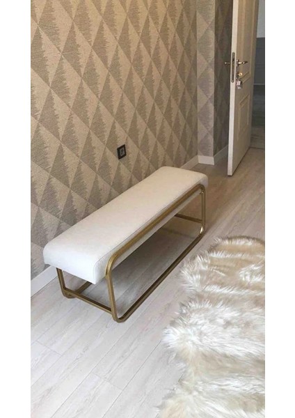 Neva Serisi Yatak Ucu Oturma Bankı Makyaj Oturağı Metal Ayaklı Krem Puf Bench Montajsız Oturak fırsatları