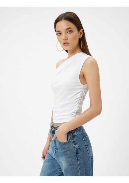 Yeni Sezon Tek Omuz Kolsuz Tişört Slim Fit Pamuklu
