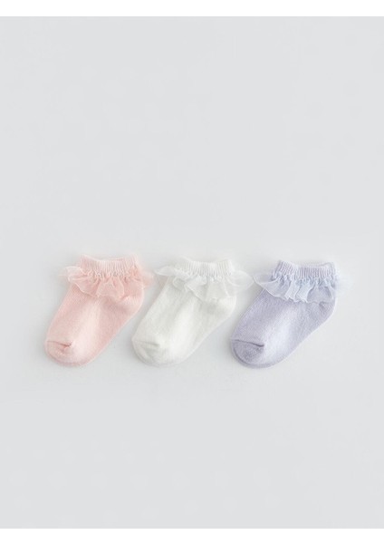 Baskılı Kız Bebek Patik Çorap 3'lü