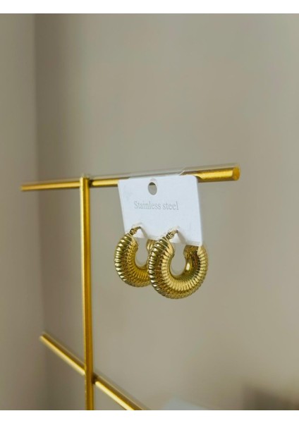 Çelik Gold Bombeli Halka Küpe