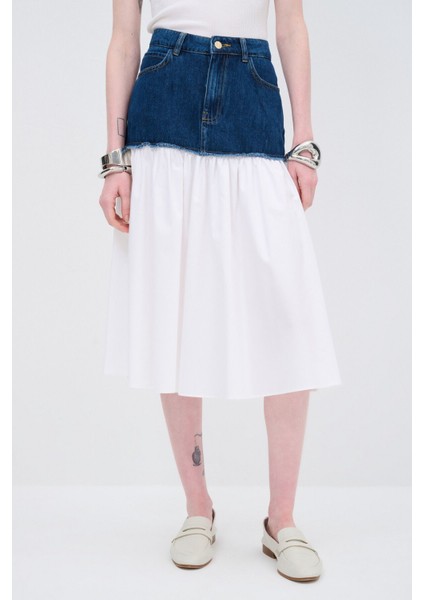 Denim Poplin Garnili Etek Mavi 12743550001