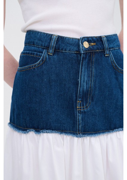 Denim Poplin Garnili Etek Mavi 12743550001