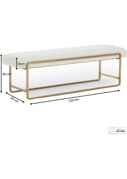 Neva Serisi Yatak Ucu Oturma Bankı Makyaj Oturağı Metal Ayaklı Krem Puf Bench Montajsız Oturak