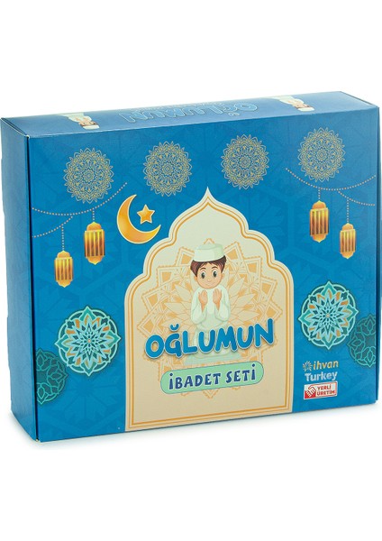 Oğlumun Ibadet Seti Erkek Çocuk Isimli Seccade, Kuran Öğreniyorum Kitabı Seti Mavi