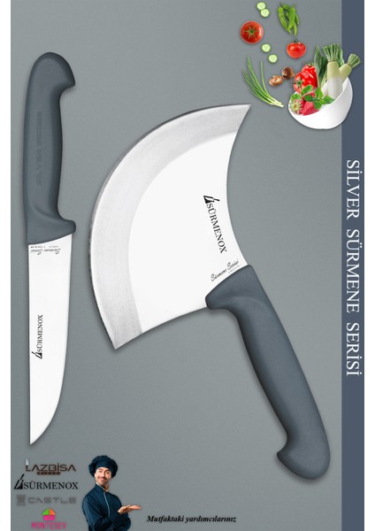 Sürmene Silver Serisi Gri Sap Mutfak Bıçak Hilal Börek Bıçağı Pizza Pide Bıçağı 2 Li Set ( Srm-05 )