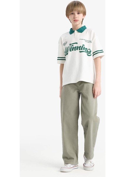Yeni Sezon Erkek Çocuk Wide Leg Standart Paça Gabardin Pantolon