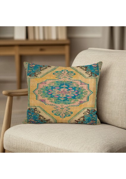 Pastel Tonlarda Dijital Baskılı Kırlent Kılıfı Kare