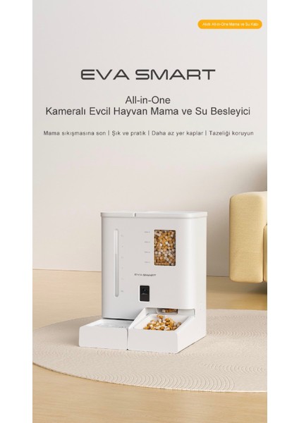 Evasmart Eva Smart Eva-F1 Pro Akıllı Otomatik All-In-One ( 2si1 Arada ) Kameralı Mama ve Su Kabı
