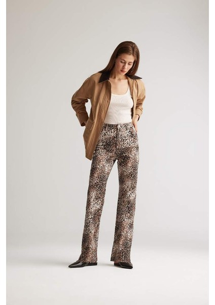 Yeni Sezon Straight Fit Gabardin Palazzo Pantolon Yüksek Bel Yılan Desenli Uzun Boy fırsatları
