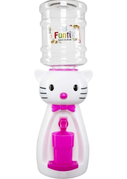 Beyaz Pembe Kedi Figürlü 1,9 Litre Büyük Boy Bardaklı Sızdırmaz Çocuklar Için Su Sebili 50 cm