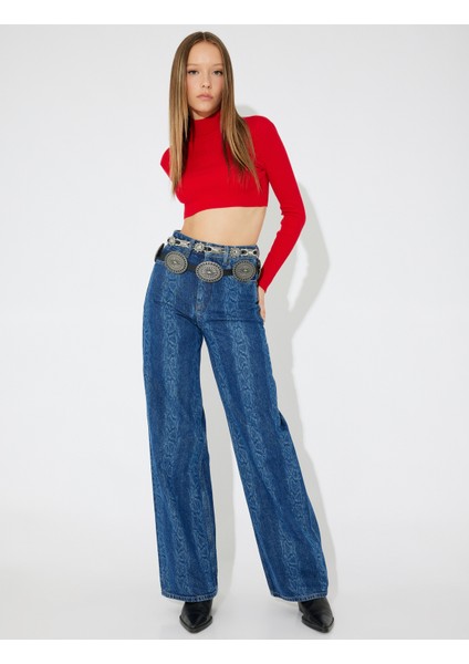 Yeni Sezon Koton x Zeynep Bastık - Uzun Kollu Slim Fit Boğazlı Triko Crop Kazak