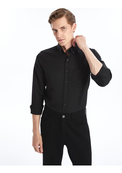 Regular Fit Uzun Kollu Armürlü Erkek Dokulu Gömlek