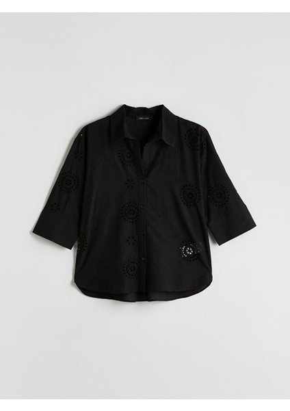 Yeni Sezon Ajurlu Oversize Kadin Gomlek - S5MD91Z8