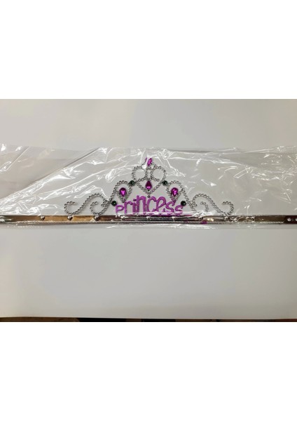 Gümüş Renk Prenses Yazılı Parti Tacı 60 cm fiyatları