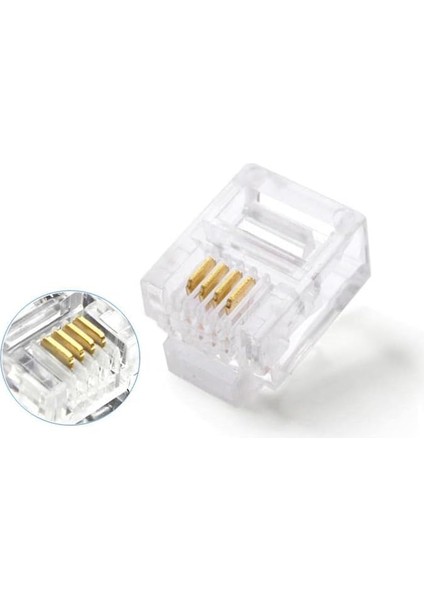 Plus PX-6P4C RJ11 4 Pinli Konnektör, 6P4C Jack, Telefon Kablo Ucu 100'LÜ Paket