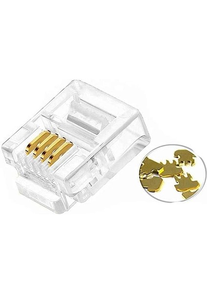 Plus PX-6P4C RJ11 4 Pinli Konnektör, 6P4C Jack, Telefon Kablo Ucu 100'LÜ Paket
