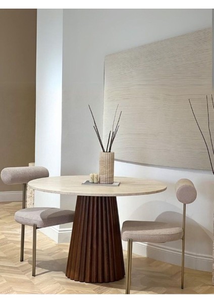 Acantus Traverten Ahşap Yemek Masası 90X90