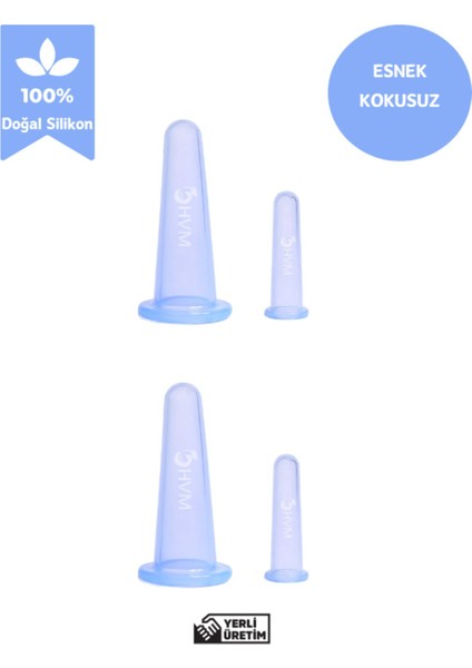 Silikon Vakumlu Masaj Kupası, Facial Cupping 4'lü, Yüz Masaj Kupası Mavi
