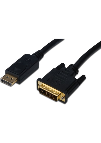 Displayport (Dp) &lt;-&gt; DVI Kablosu, Dp Erkek - DVI (24+1) Erkek, 2 Metre, Dp 1.1 Uyumlu, AWG28, 2x Zırhlı, Ul, Siyah Renk