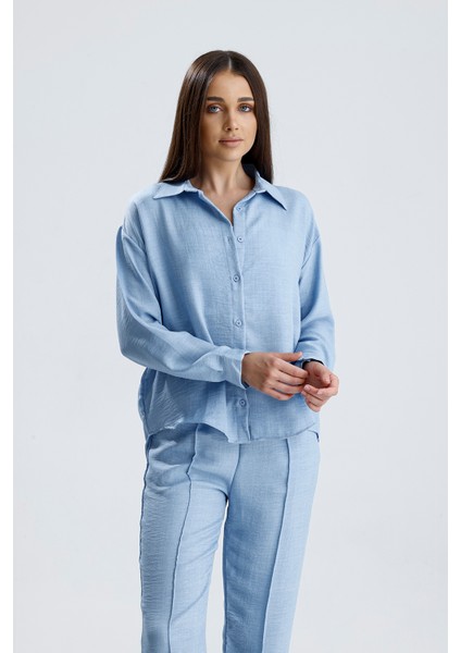 Kadın Oversize Alt Üst Takım – Gömlek ve Lastikli Pantolon Ikili Set modelleri