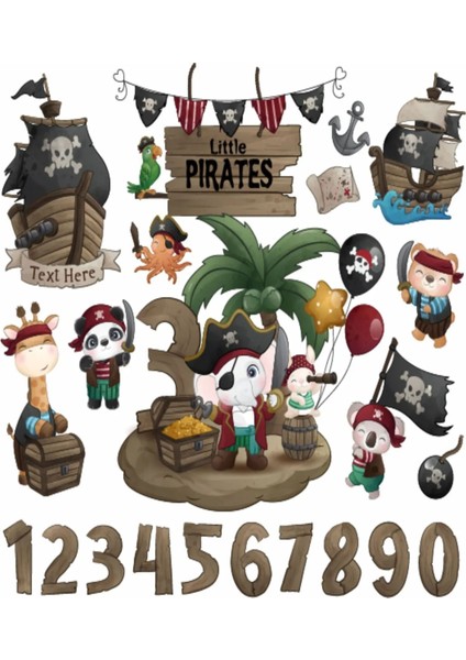 , Sayılı Sevimli Korsanlar 22 Parça 100*100 cm Çocuk Odası Sticker