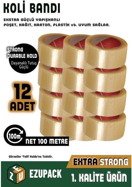 12 Adet 45X100MT Koli Bandı Taşınma Taşınma Kolisi Poşeti Kapama Bandı Ambalaj Streç Bant