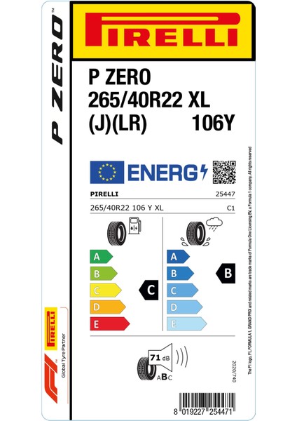 265/40R22 106Y Xl J Lr P Zero Oto Yaz Lastigi Üretim YILI:2021 fiyatları