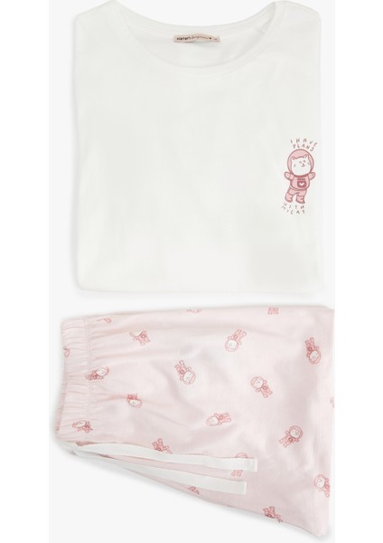 Yeni Sezon Pamuklu Kısa Kollu Bisiklet Yaka Kedi Grafik Baskılı Şortlu Pijama Takımı