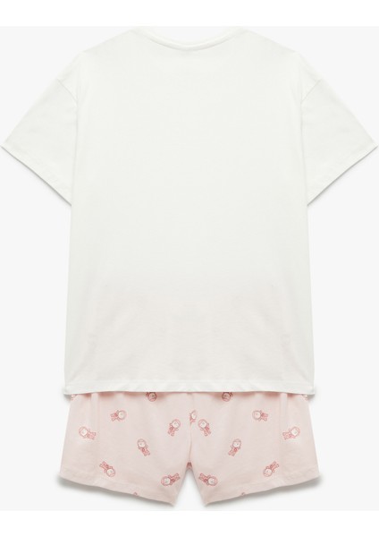 Yeni Sezon Pamuklu Kısa Kollu Bisiklet Yaka Kedi Grafik Baskılı Şortlu Pijama Takımı