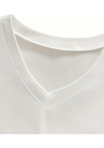 Beyaz Renk Erkek V Yaka T-Shirt Pamuklu Günlük Tişört fırsatları