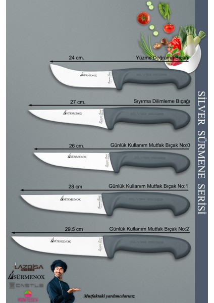 Sürmene Silver Serisi Gri Sap Mutfak Bıçak Seti Et Ekmek Sebze Meyve Bıçağı 10 Lu Set ( Srm-01) modelleri