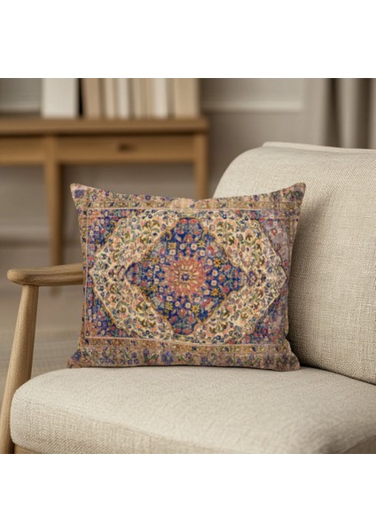 Klasik Iran Halısı Desenli Çift Taraflı 43X43 cm Dekoratif Kırlent Kılıfı