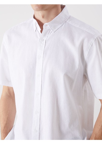 Yeni Sezon Regular Fit Kisa Kollu Keten Karisimli Erkek Gomlek - S5ED23Z8