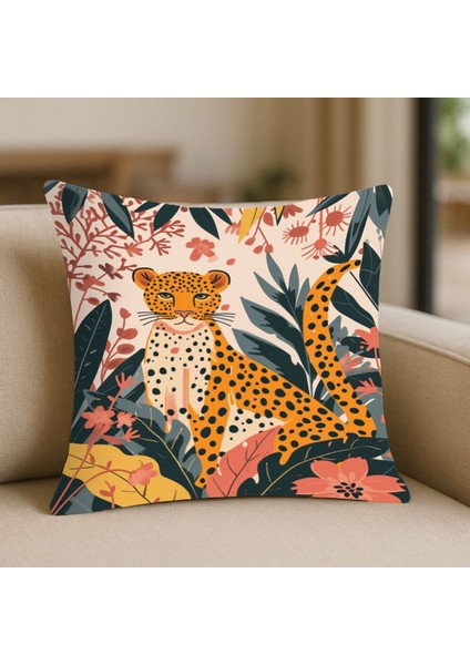 Leopar Desenli Kırlent Kılıfı – 43X43 Cm, Çift Taraflı, Fermuarlı, Yıkanabilir