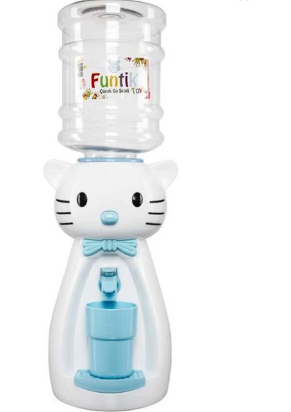 Mavi Beyaz Kedi Figürlü 1,9 Litre Büyük Boy Bardaklı Sızdırmaz Çocuklar Için Su Sebili 50 cm