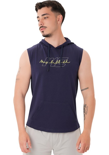 Icon Kapüşonlu Kolsuz T-Shirt Lacivert