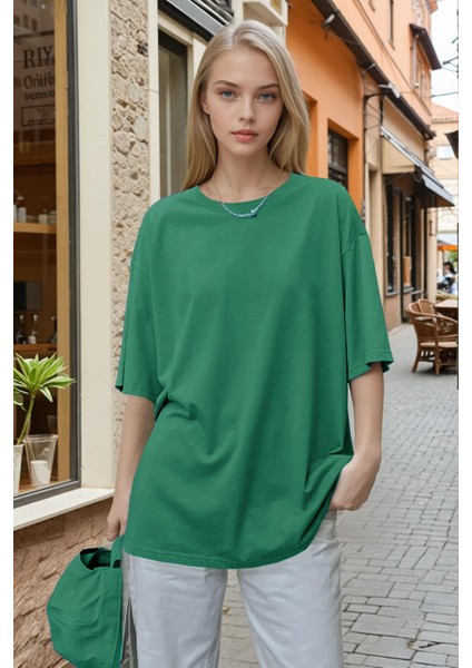 Kadın Bntn Basic Düz Baskısız Oversize Salas T-Shirt