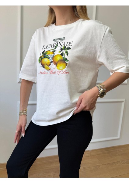 Ekru Lemon Detaylı Tshirt