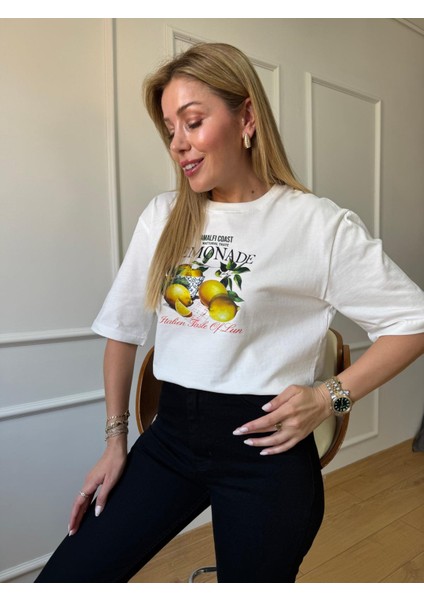 Ekru Lemon Detaylı Tshirt fırsatları