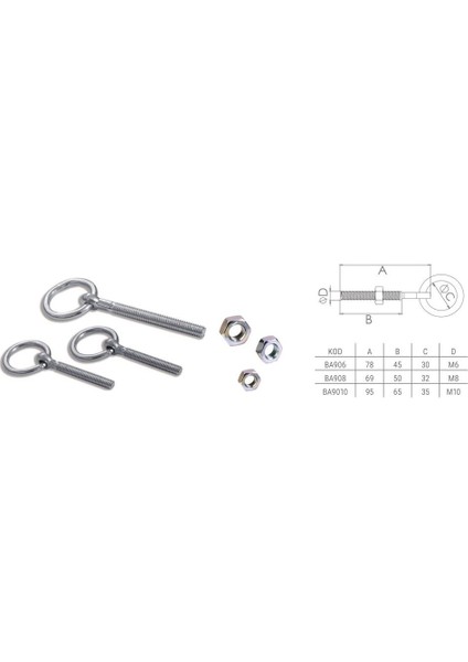 BA9010 Halkalı Civata M10 mm 35 Adet fiyatları